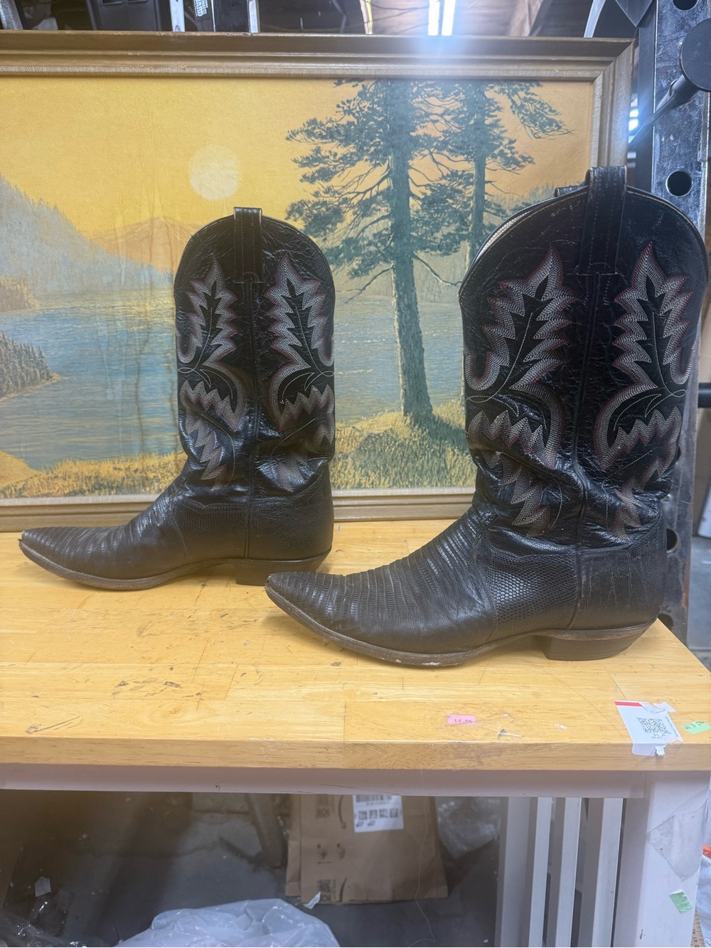 Panhandle Slim, Black leather Men's Embroidered Cowboy Boots, size 12D
